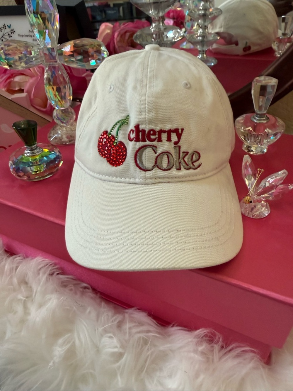 Y2K  Cherry Coke Rhinestone Bling  Baseball Cap -Cherry Detail McBing Aesthetic
